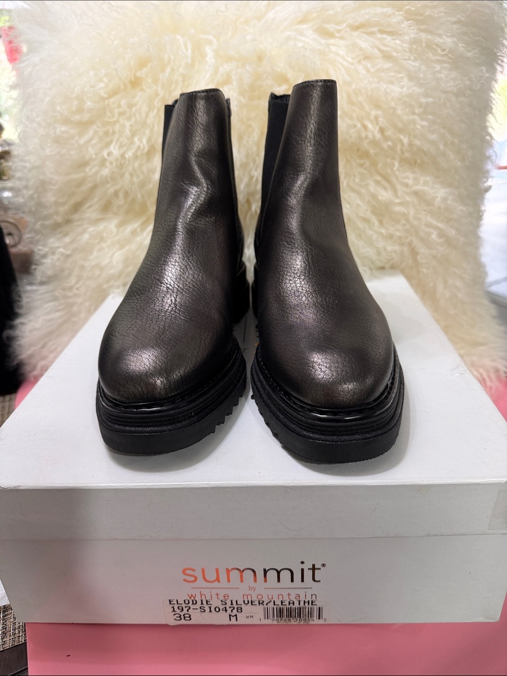 Silver Leather Chelsea Booties - Women's